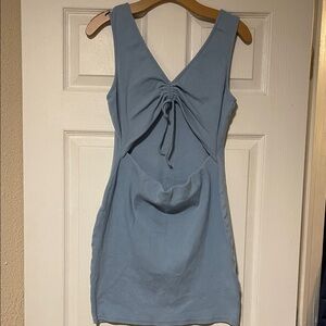Lulu's Lulus Light Blue Ribbed Ruched Cutout Bodycon Dress